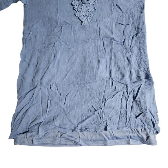 NAIF Light Blue Embroidered Floral V Neck Tie Boho Shift Mini Dress sz M - Picture 5 of 11